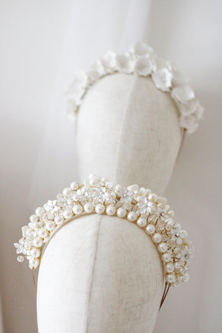 handmade pearl wedding crowns by megan therese