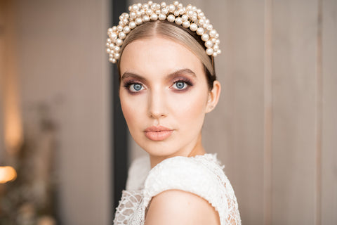 statement pearl wedding crown by megan therese