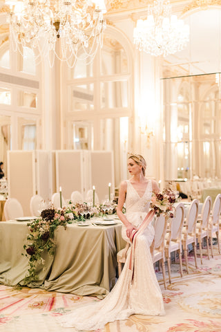 Real bride wearing luxury bridal crown in the ritz paris