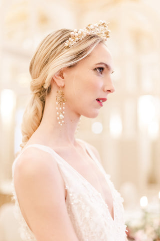 bride wears luxury wedding crown in the ritz paris by megan therese