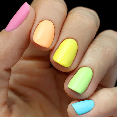 Rainbow nails with different colours on each nail