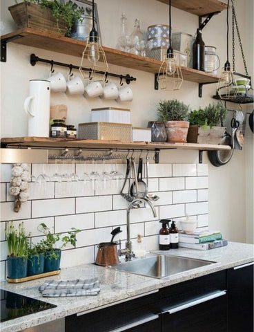 a designer kitchen and storage