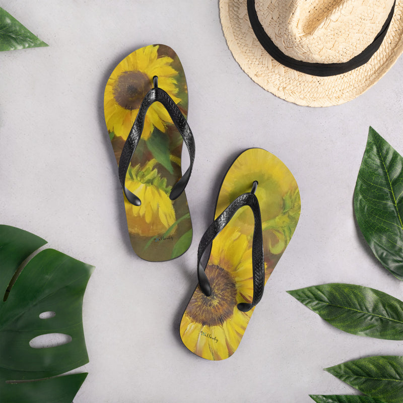 flip flops with sunflower logo