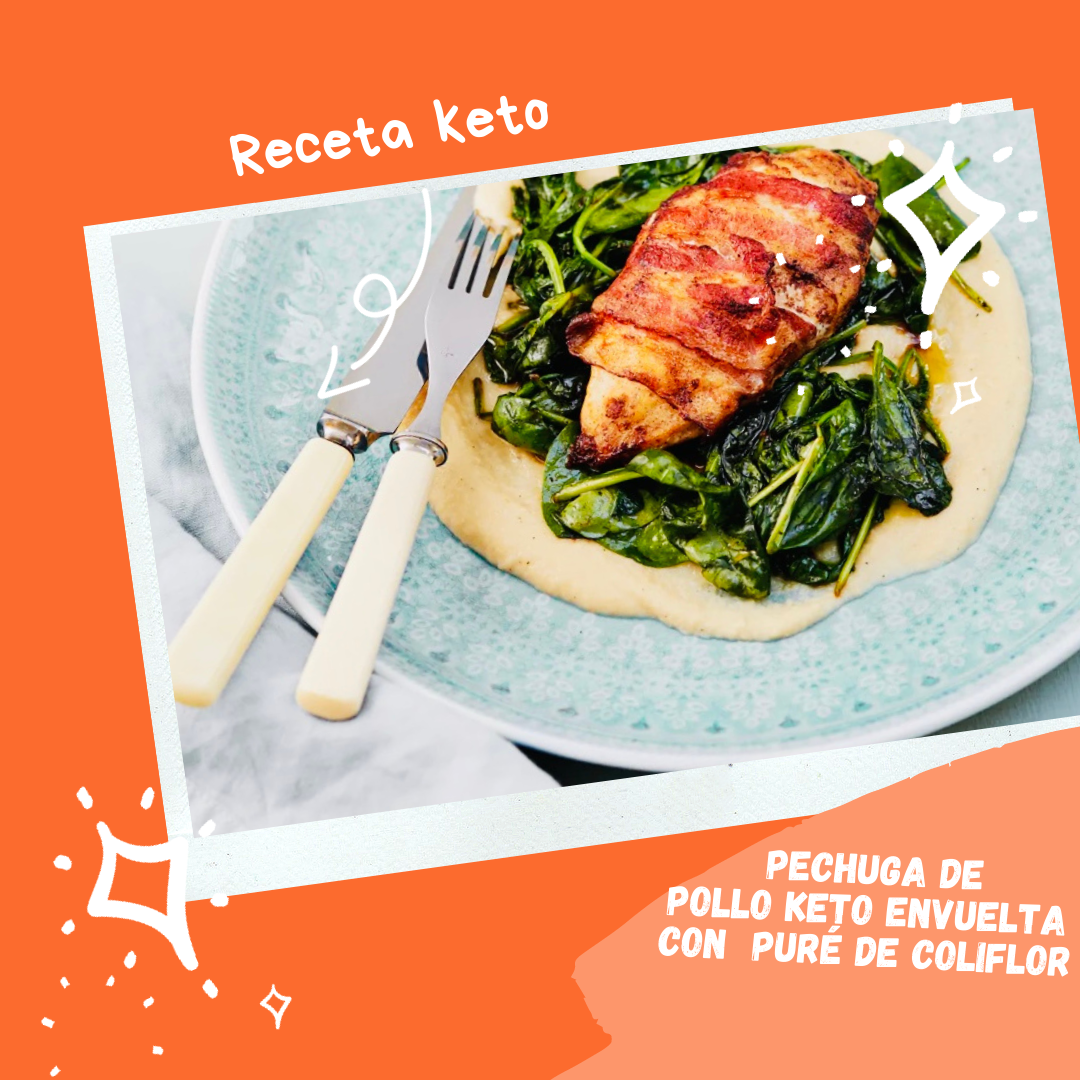 Pechuga de pollo keto envuelta en panceta con puré de coliflor – ketoconce