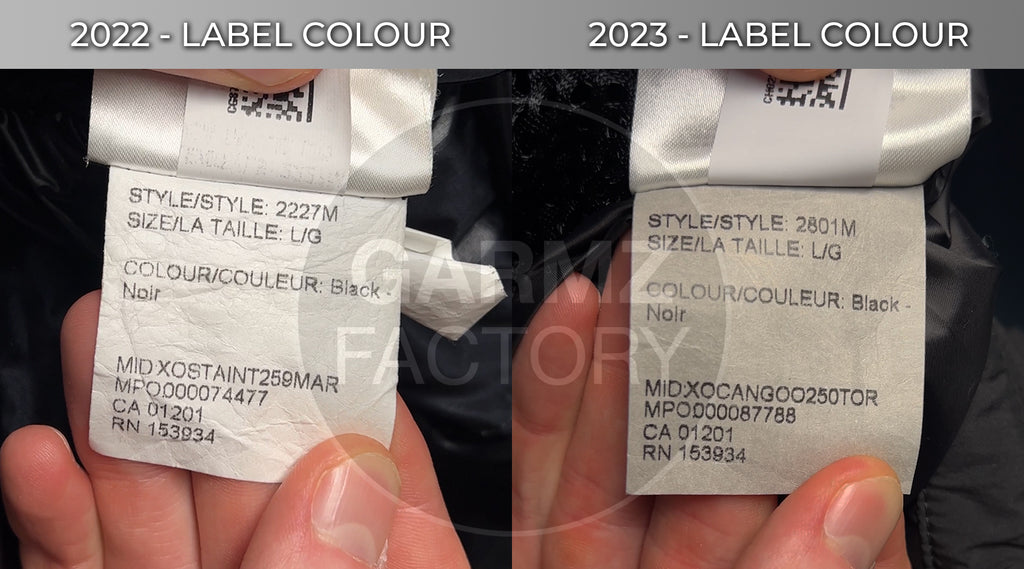 Canada Goose 2022 wash label colour versus 2023 side by side comparison