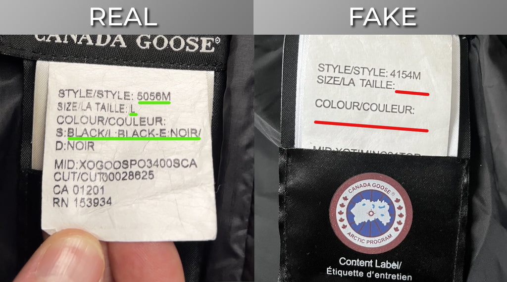 Real versus Fake Canada Goose Jacket Wash Labels