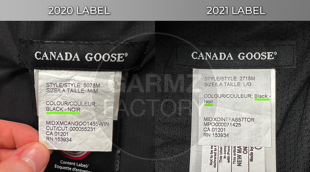 Canada Goose Wash Tags in 2020 versus 2021 comparison side by side