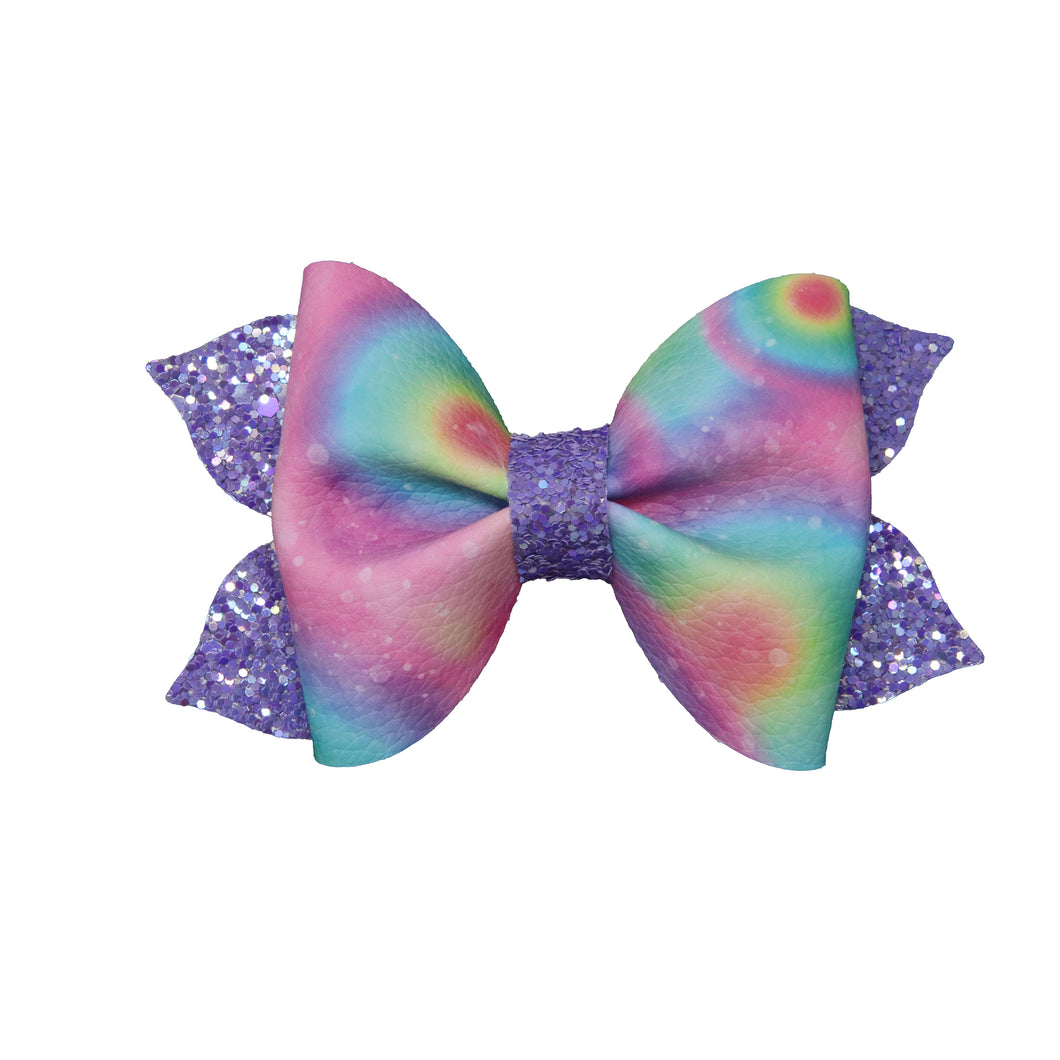 4 inch Tie Dye & Purple Glitter Pixie Pinch Bow