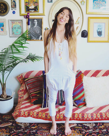 Dhoti Onesie in Kudalini White on Myra Penaloza