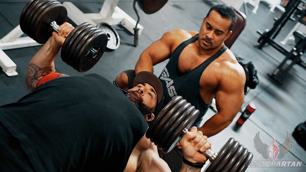 chest workout with dumbbell flat press