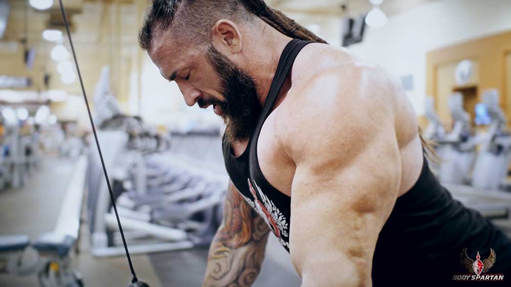Reverse grip triceps pushdowns for arm workout