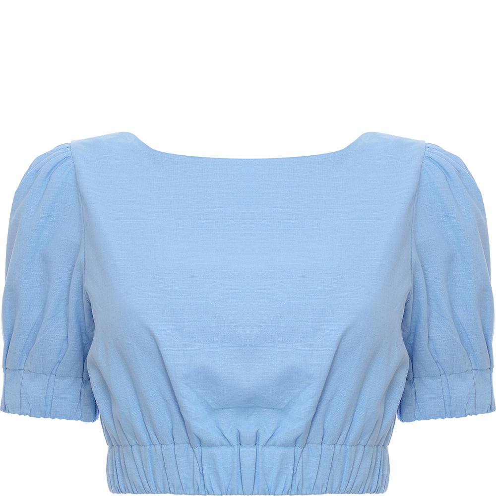 Glamorous Women's Blue Co-Ord Cropped Puff Sleeve Blouse