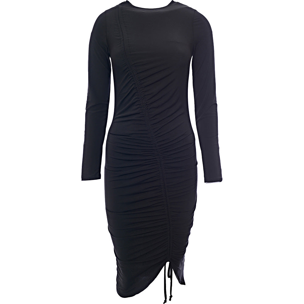 First Distraction Women's Black Asymmetric Ruched Dress