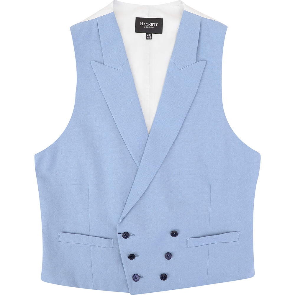 Hackett London Mens Linen Double Breasted Waistcoat in Light Blue