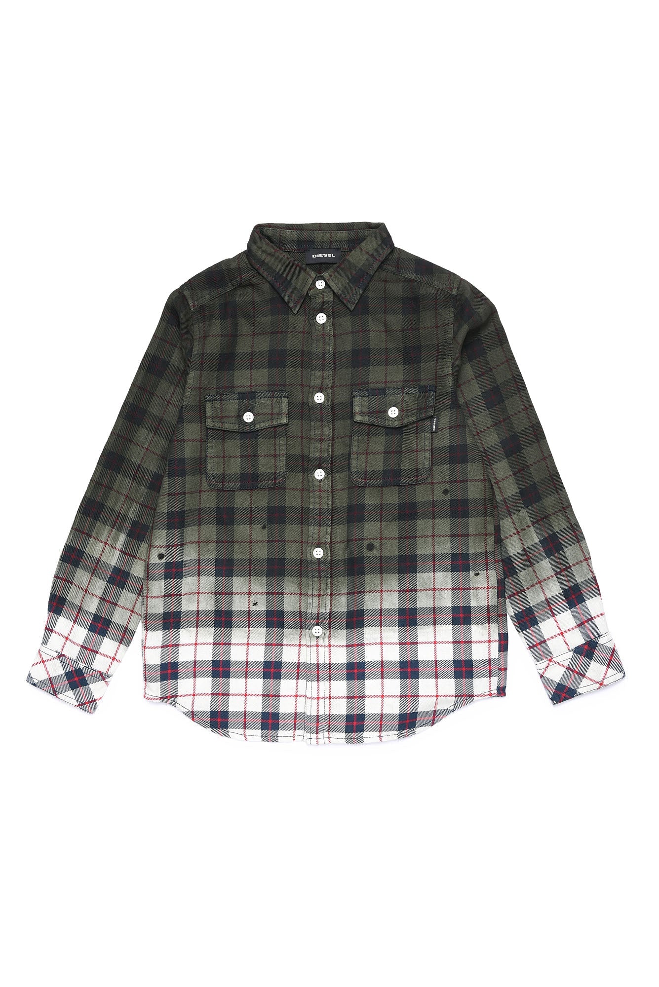 Diesel Boys Check Button Up Shirt with Collar in Green