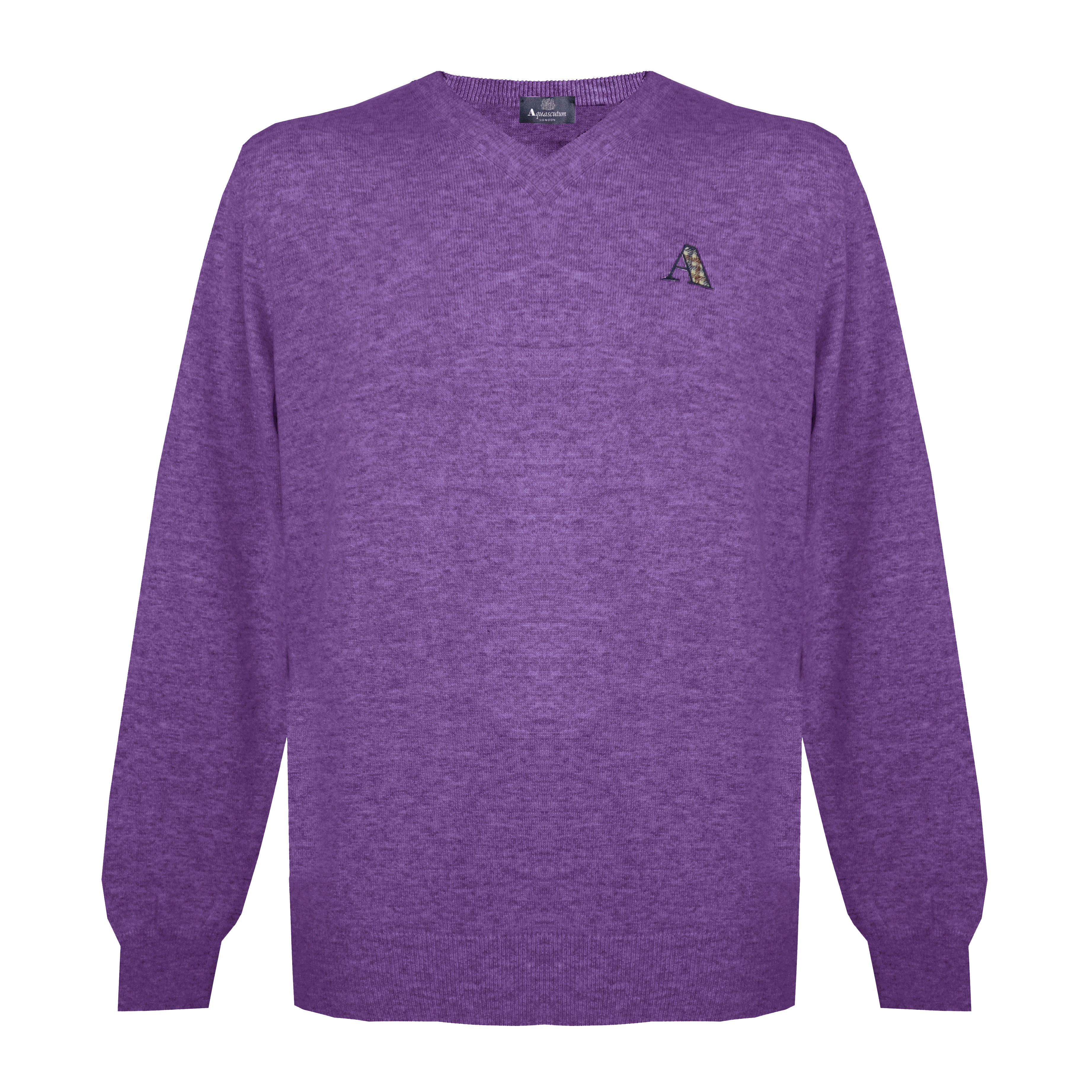 Aquascutum Mens Long Sleeved/V-Neck Knitwear Jumper with Logo in Purple