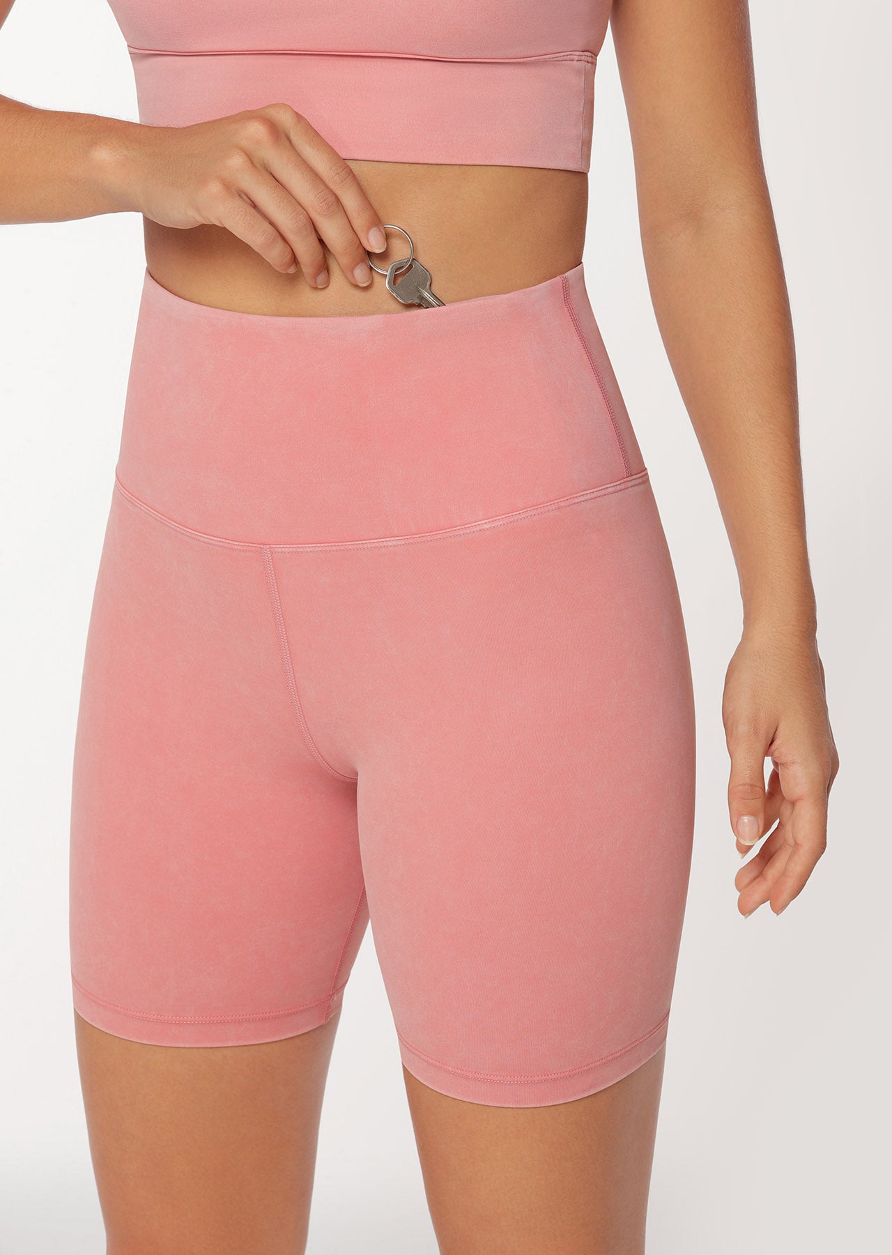 Lorna Jane Snow Wash Bike Short in Washed Quartz Pink