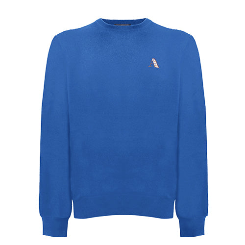 Aquascutum Mens Long Sleeved/Crew Neck Knittwear Jumper with Logo in Blue