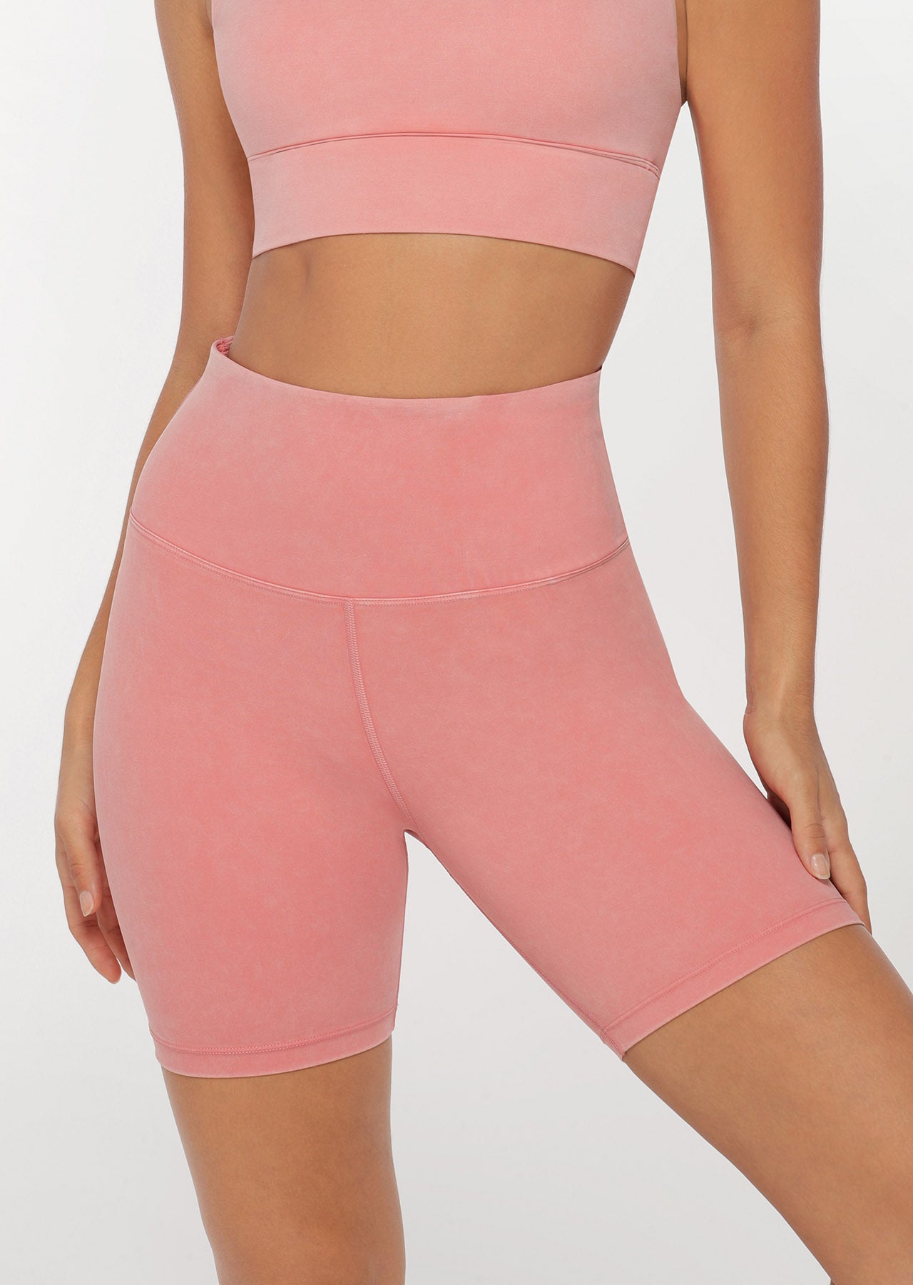 Lorna Jane Snow Wash Bike Short in Washed Quartz Pink