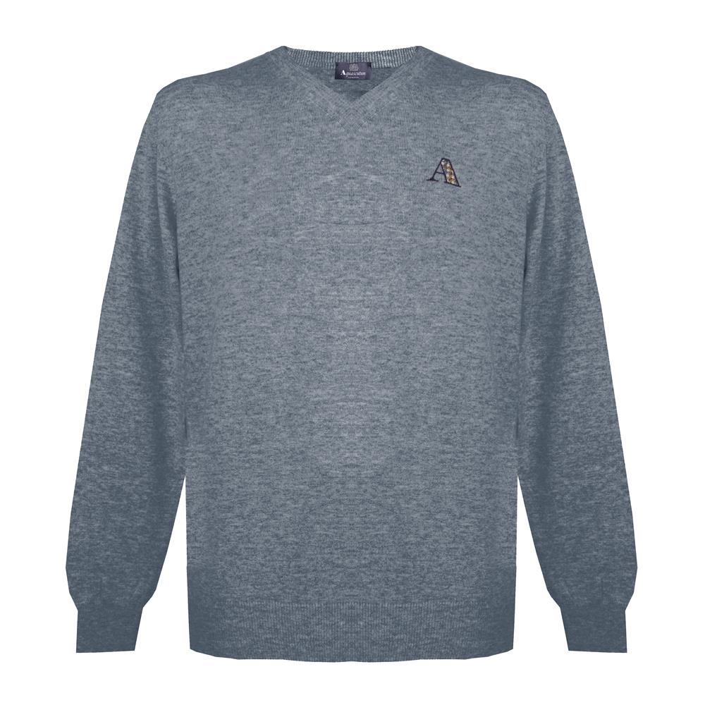 Aquascutum Mens Long Sleeved/V-Neck Knitwear Jumper with Logo in Grey