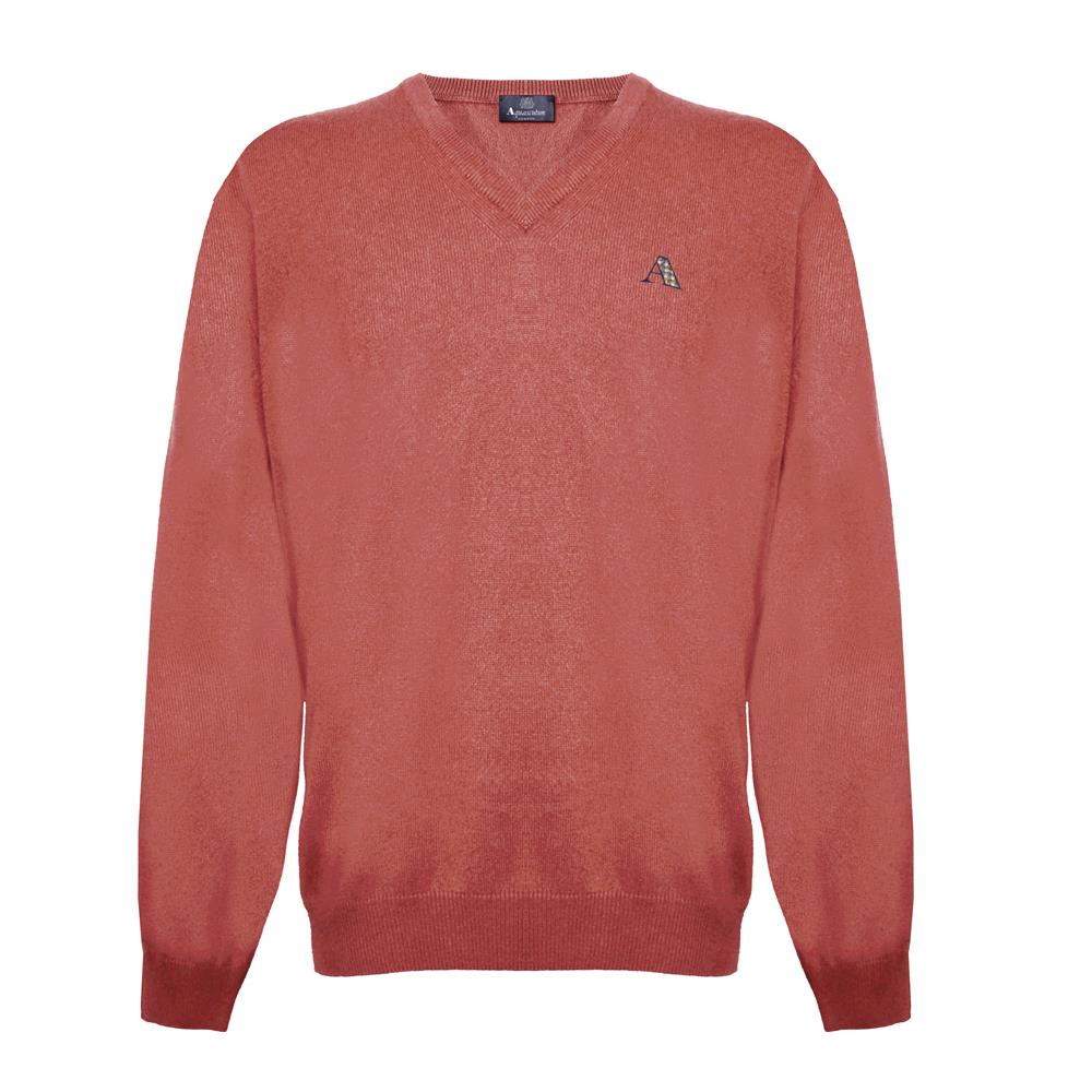 Aquascutum Mens Long Sleeved/V-Neck Knitwear Jumper with Logo in Orange