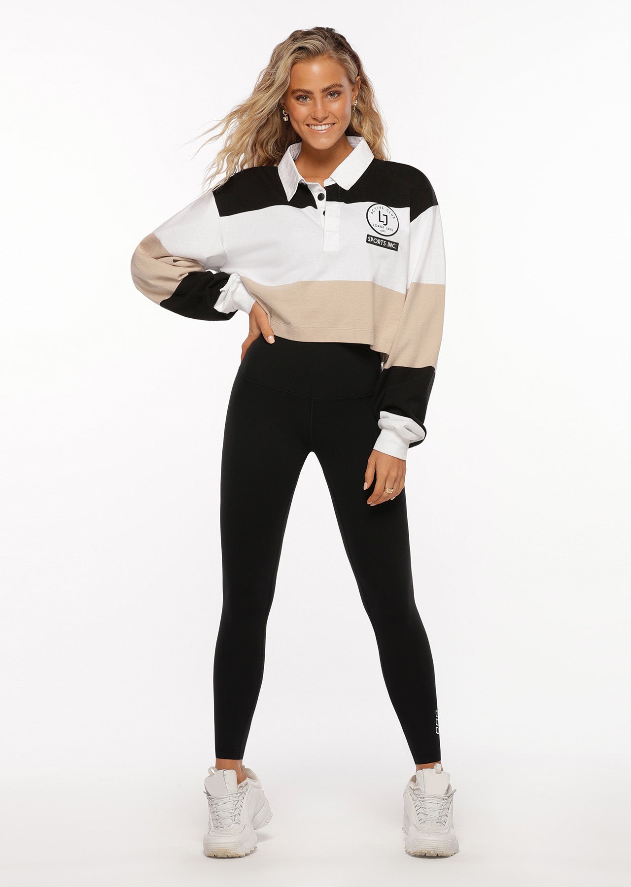 Lorna Jane Team LJ Rugby Top in Black Stripe