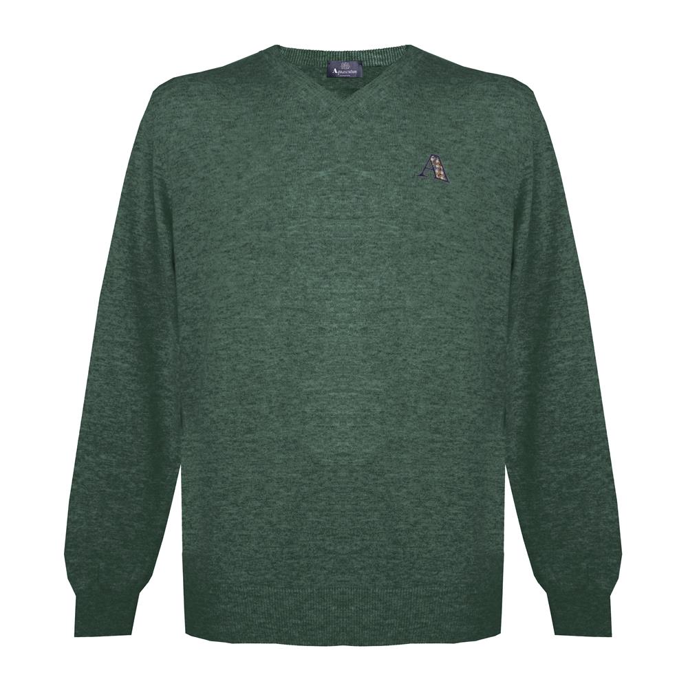 Aquascutum Mens Long Sleeved/V-Neck Knitwear Jumper with Logo in Green