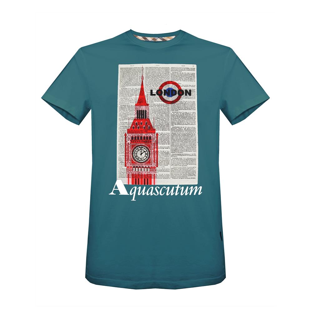 Aquascutum Mens T-Shirt with Big Ben Design in Green