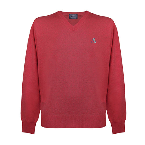 Aquascutum Mens Long Sleeved/V-Neck Knitwear Jumper with Logo in Red