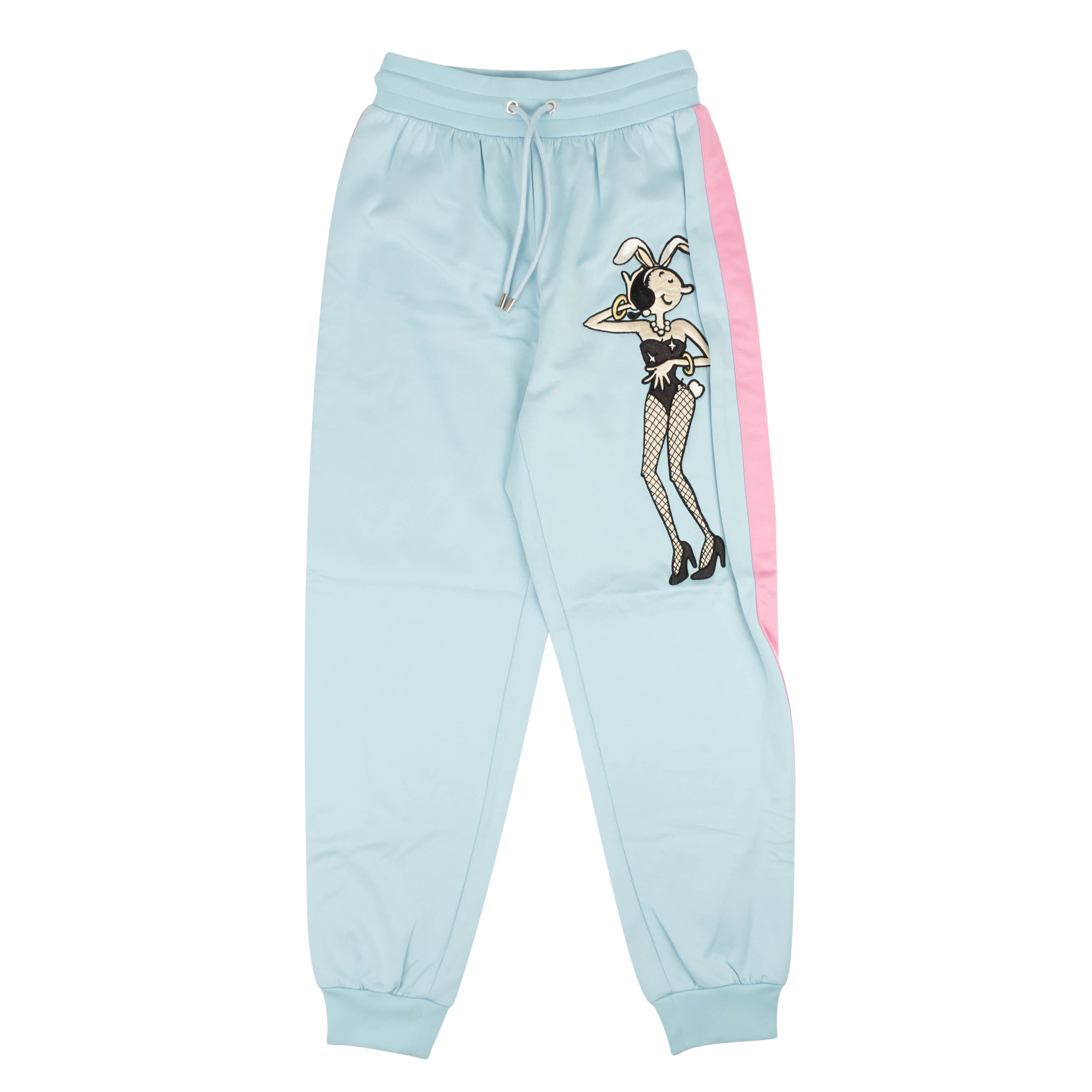 Moschino Couture Nwt  Light Blue Side Stripe Bunny Patch Pants