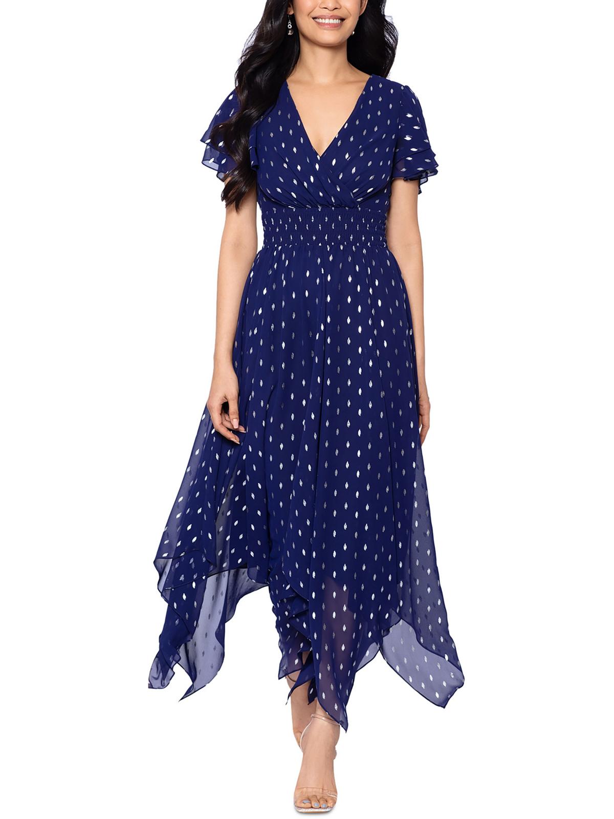 Betsy & Adam Womens Metallic Chiffon Maxi Dress In Blue