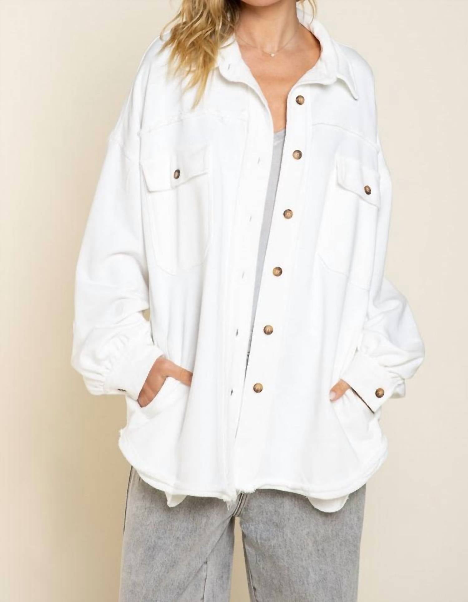 Pol French Terry Oversized Jacket In Ivory In White