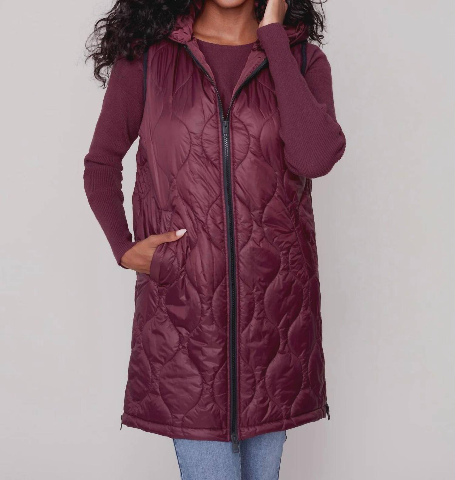 Shop Charlie B Quilted Puffer Vest In Port In Purple