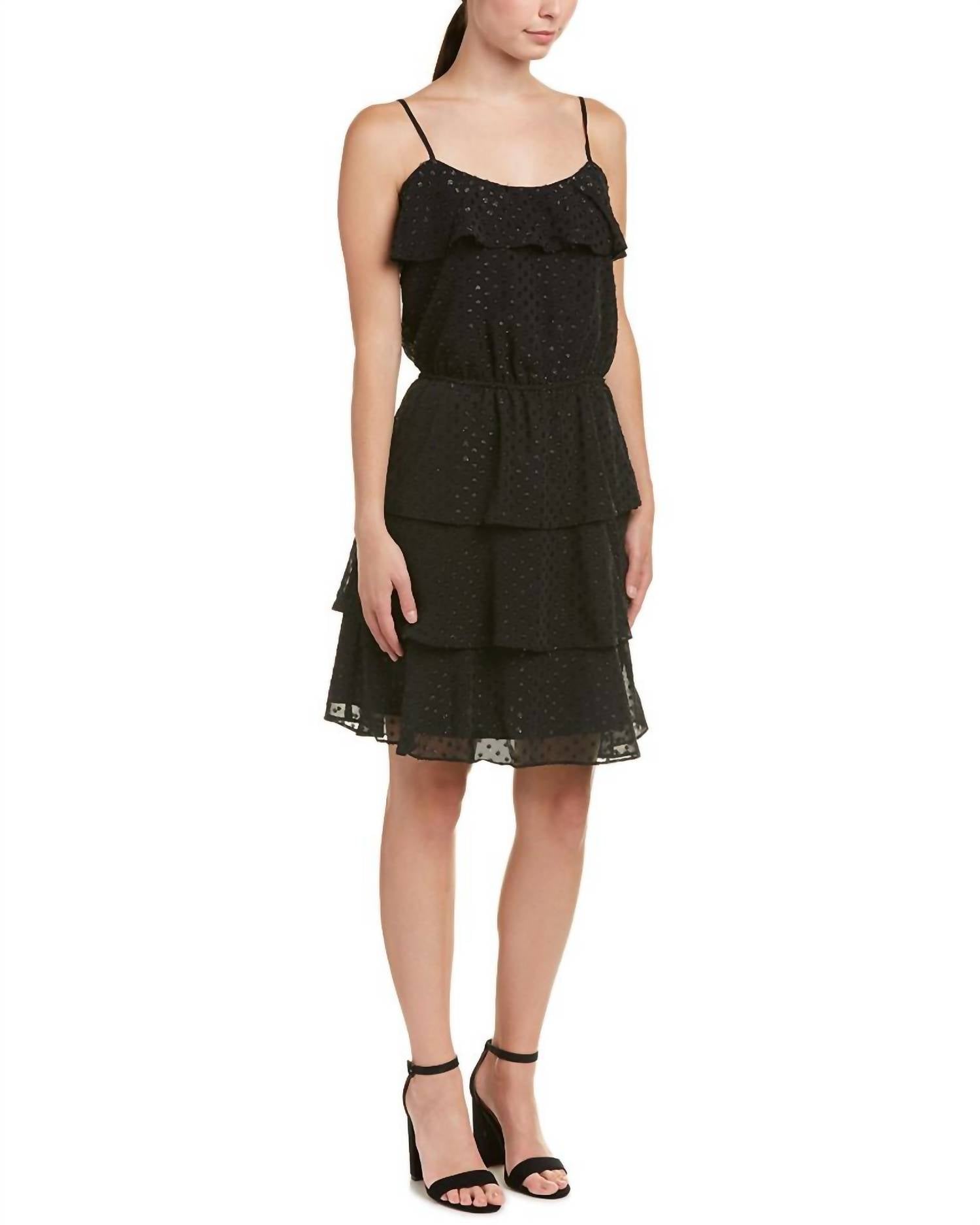 Parker Black Shimmer Polka Dot Tiered Dress In Black