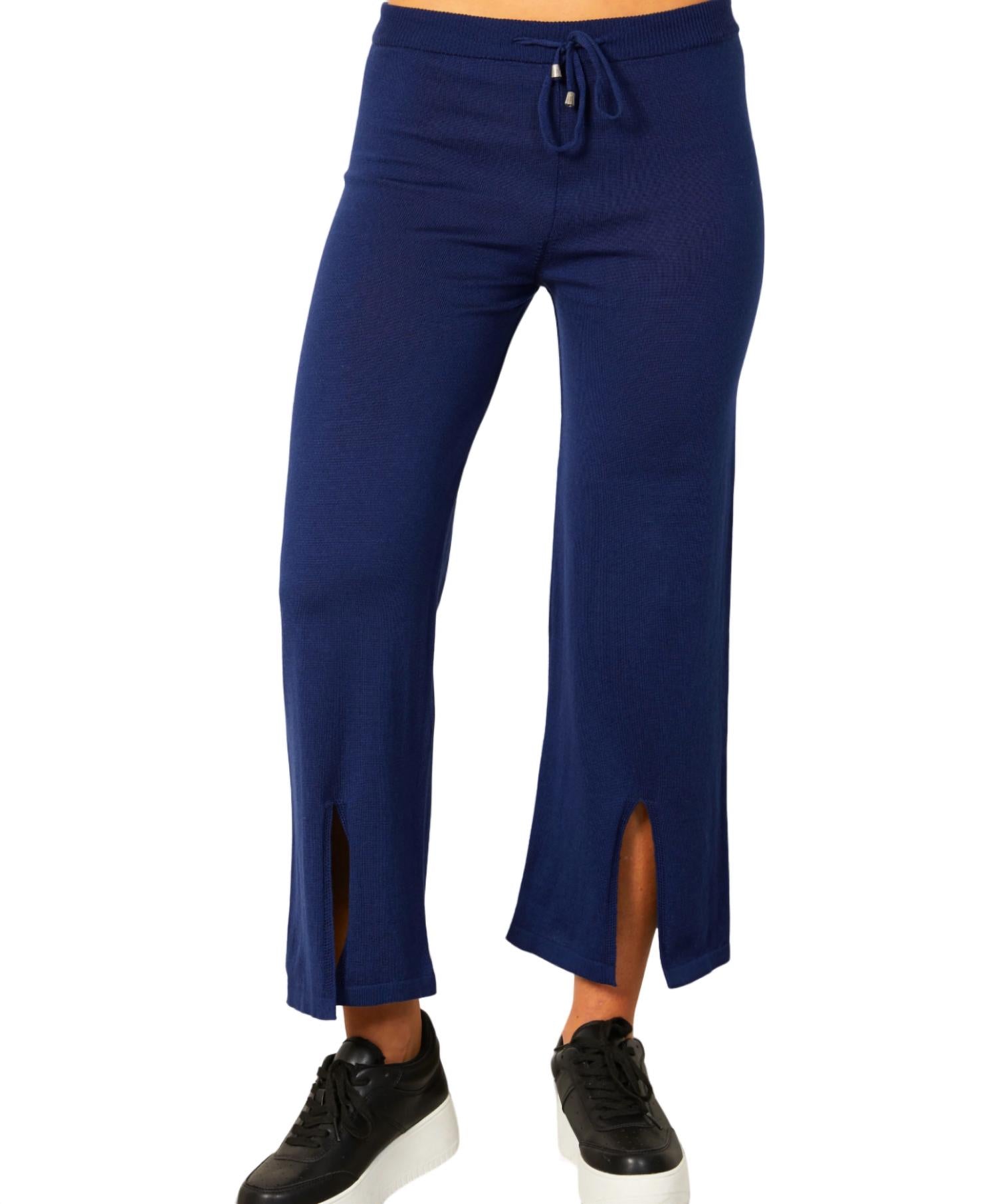 Shop Angel Apparel Knit Pant W/ Middle Silt In Navy In Blue