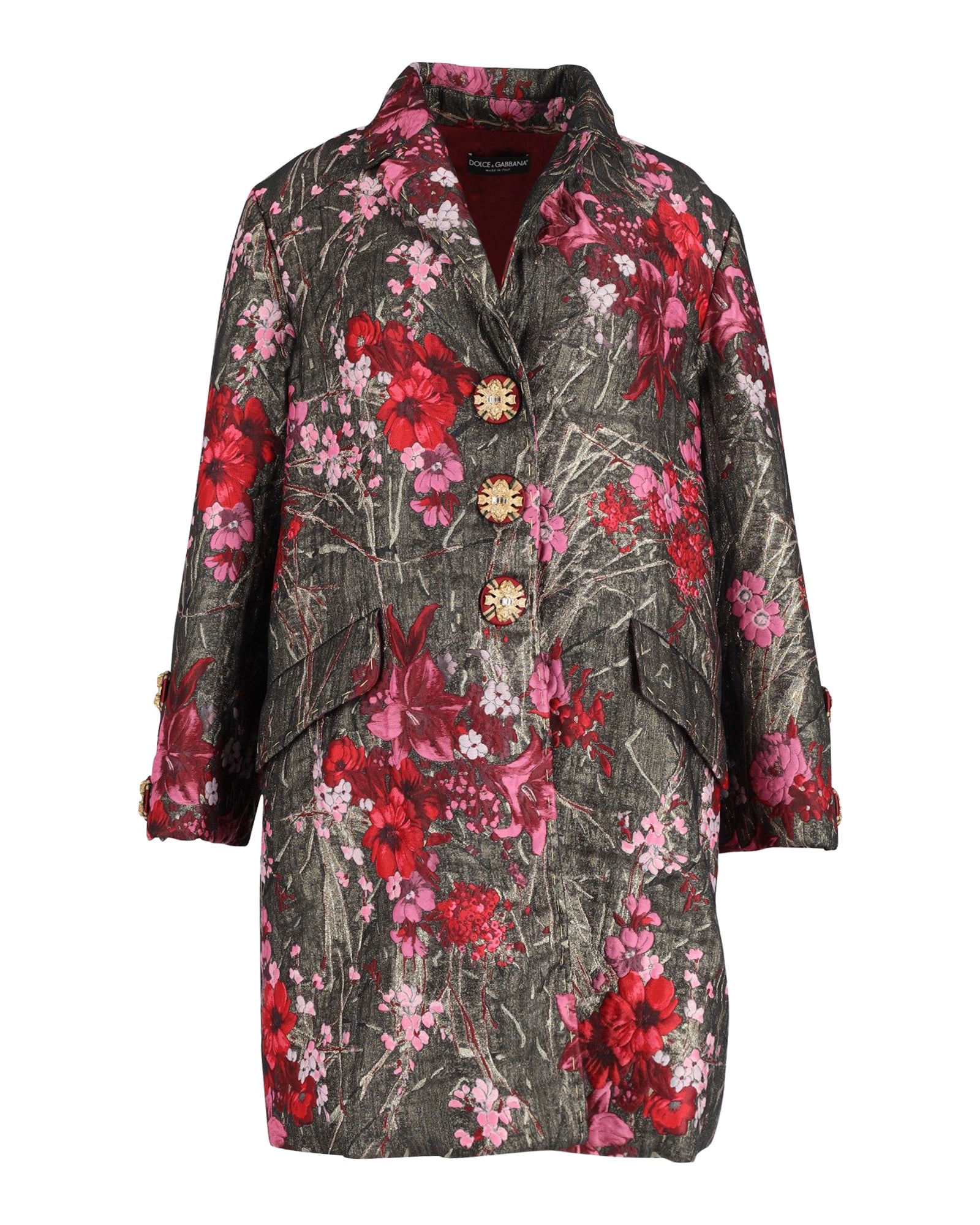 image of Dolce & Gabbana Floral Metallic Brocade Single Breasted Coat in Multicolor Polyester