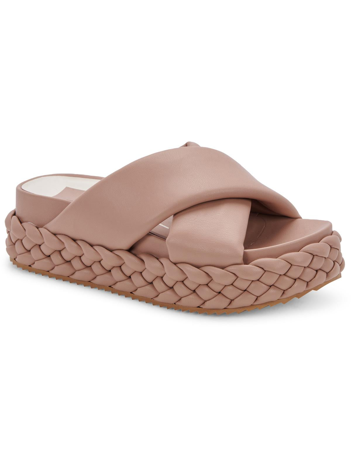 Dolce Vita Blume Womens Faux Leather Slip On Slide Sandals In Beige