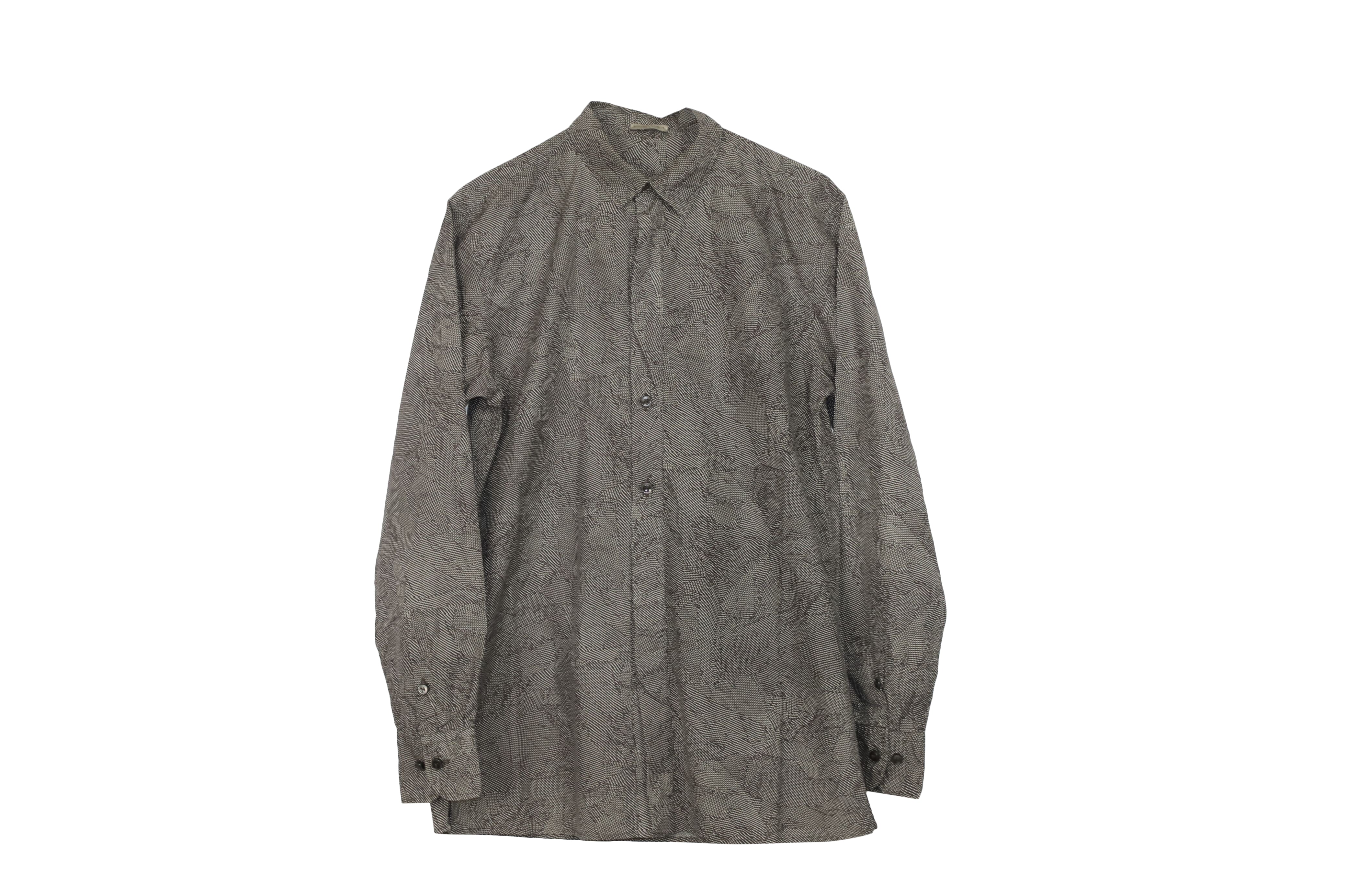 image of Bottega Veneta Dotted Print Button Down Shirt in Grey Cotton