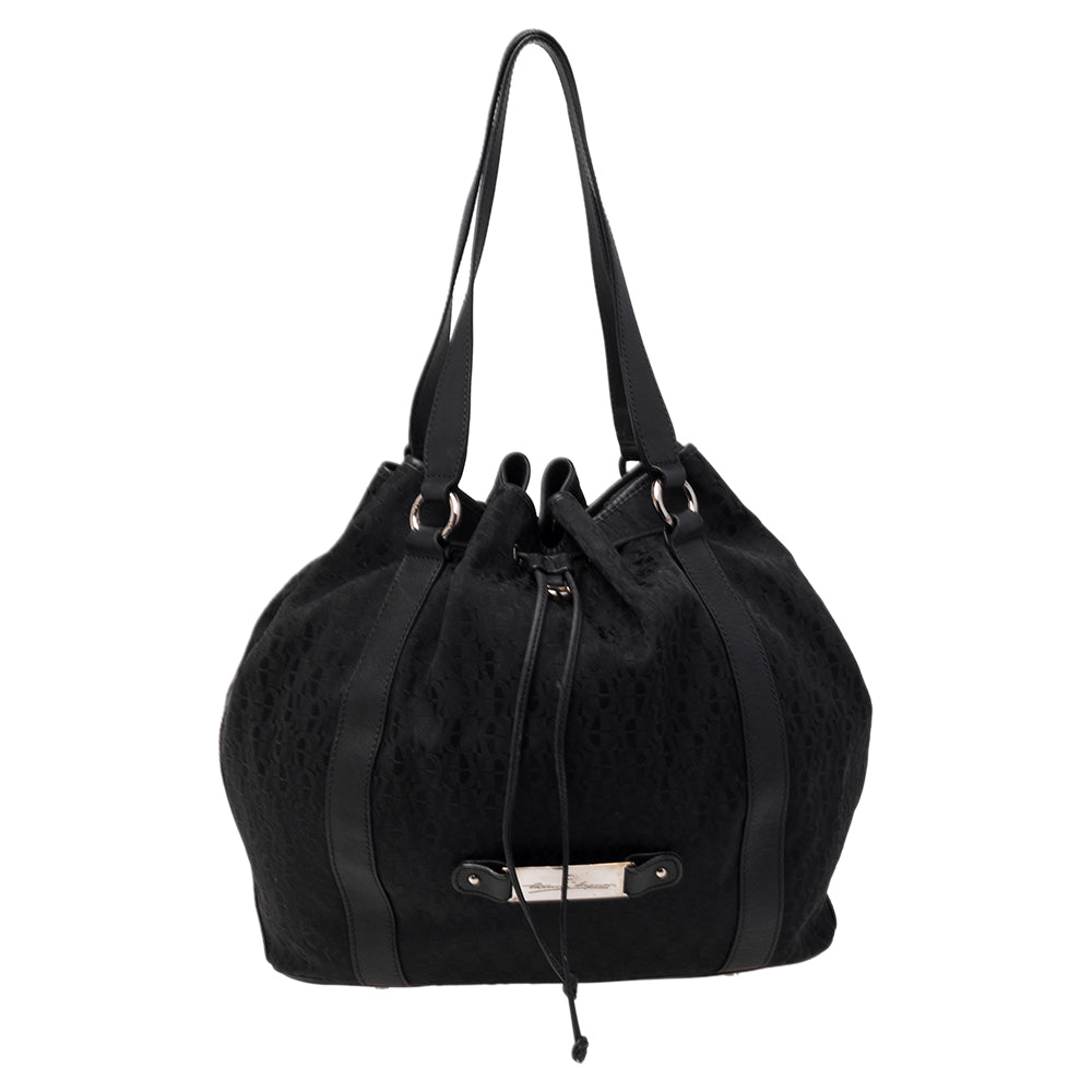 Shop Aigner Signature Canvas And Leather Drawstring Tote In Black