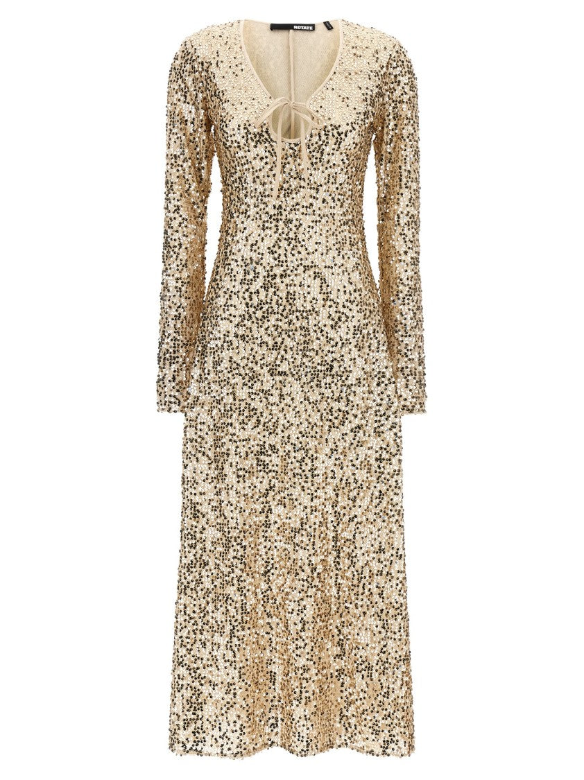 Rotate Birger Christensen Net Sequins Midi Dresses Gold In Brown