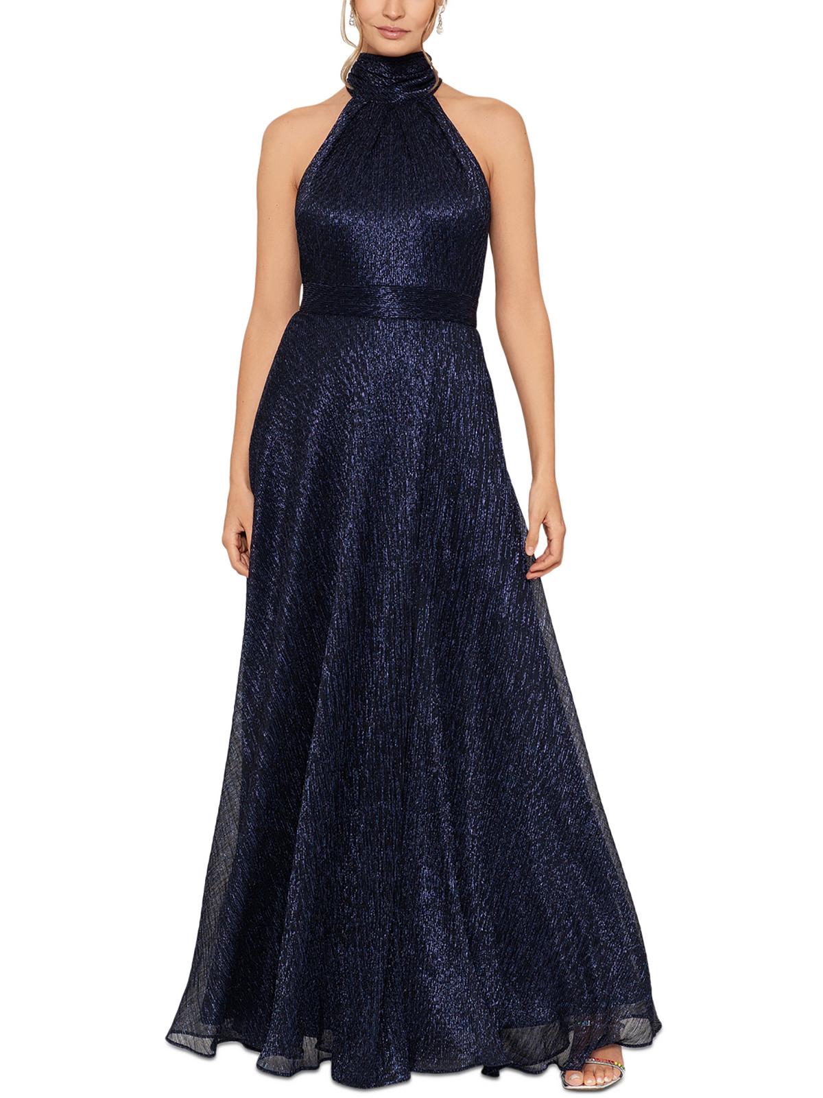 Shop Betsy & Adam Womens Metallic Long Evening Dress In Blue