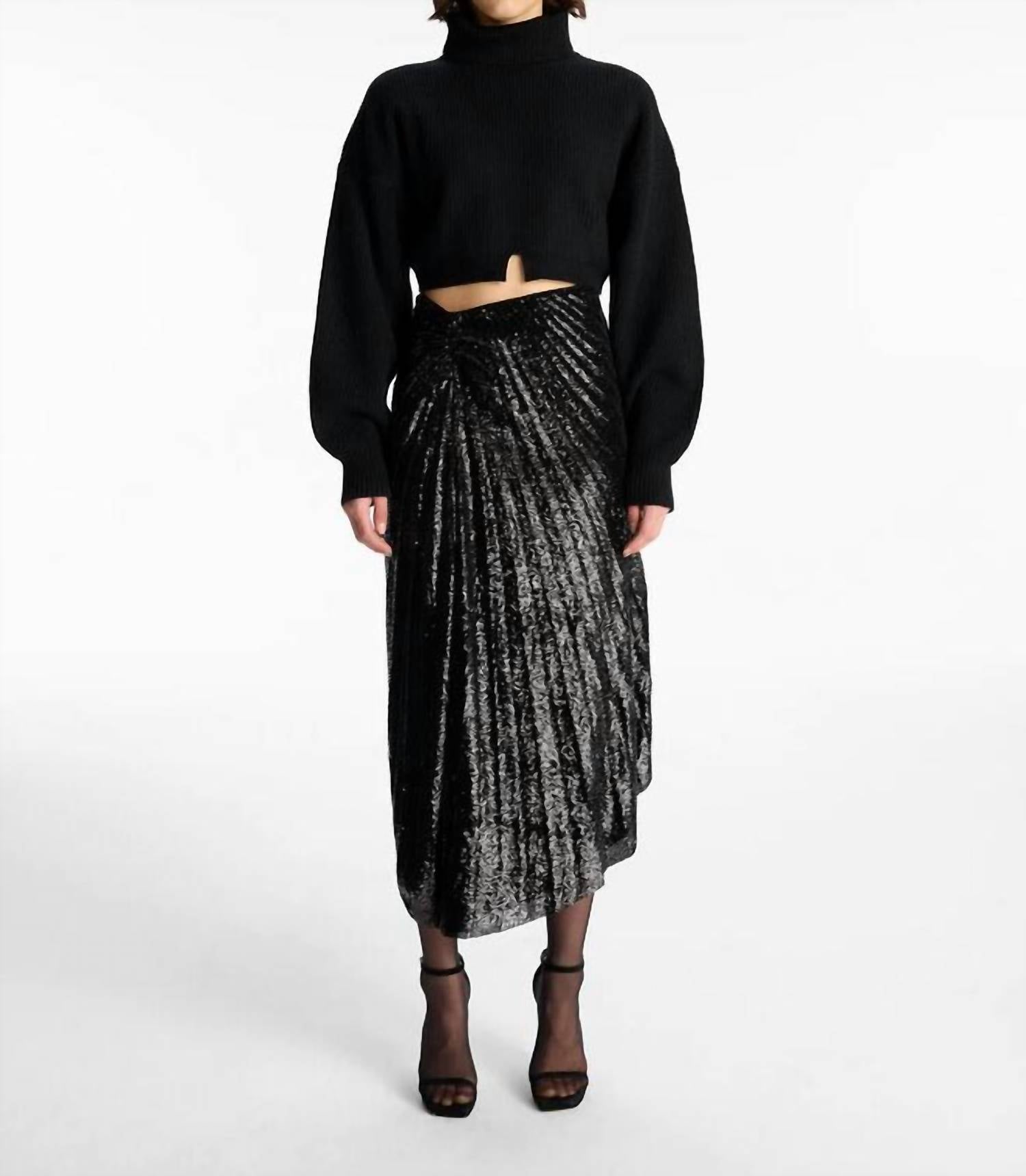 A.l.c Tori Asym Pleated Skirt In Black Sequins In Multi