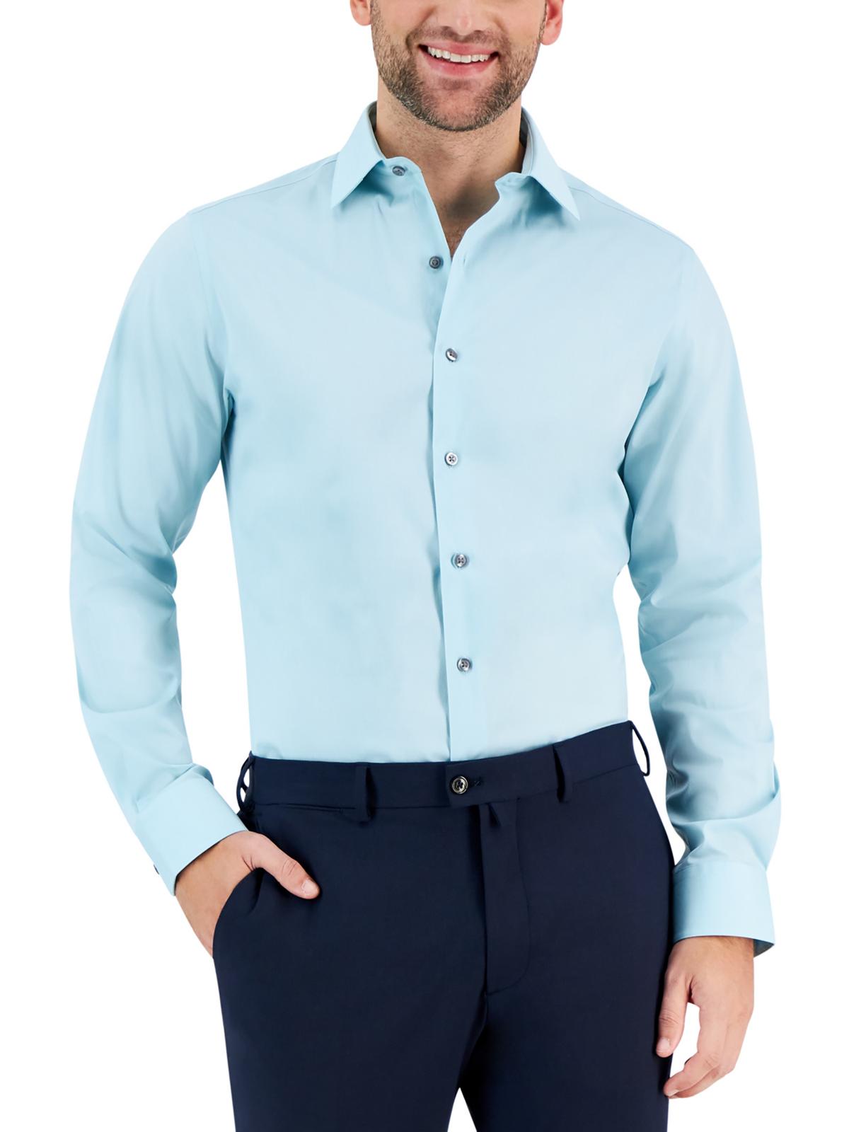 Alfani Mens Stain Resistant Stretch Button-down Shirt In Blue