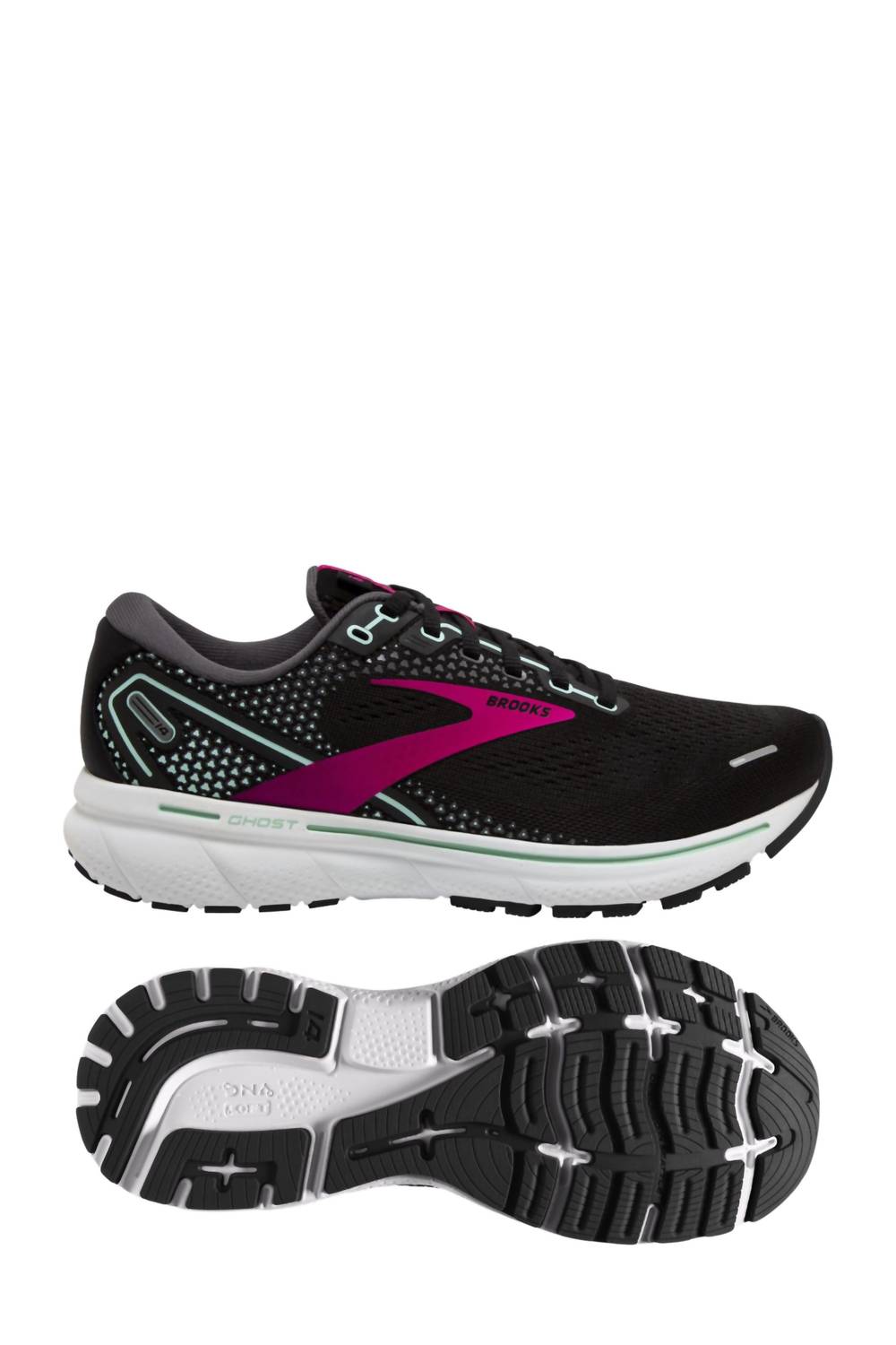 Brooks Women's Ghost 14 Running Shoes - Wide Width In Black/pink In Multi