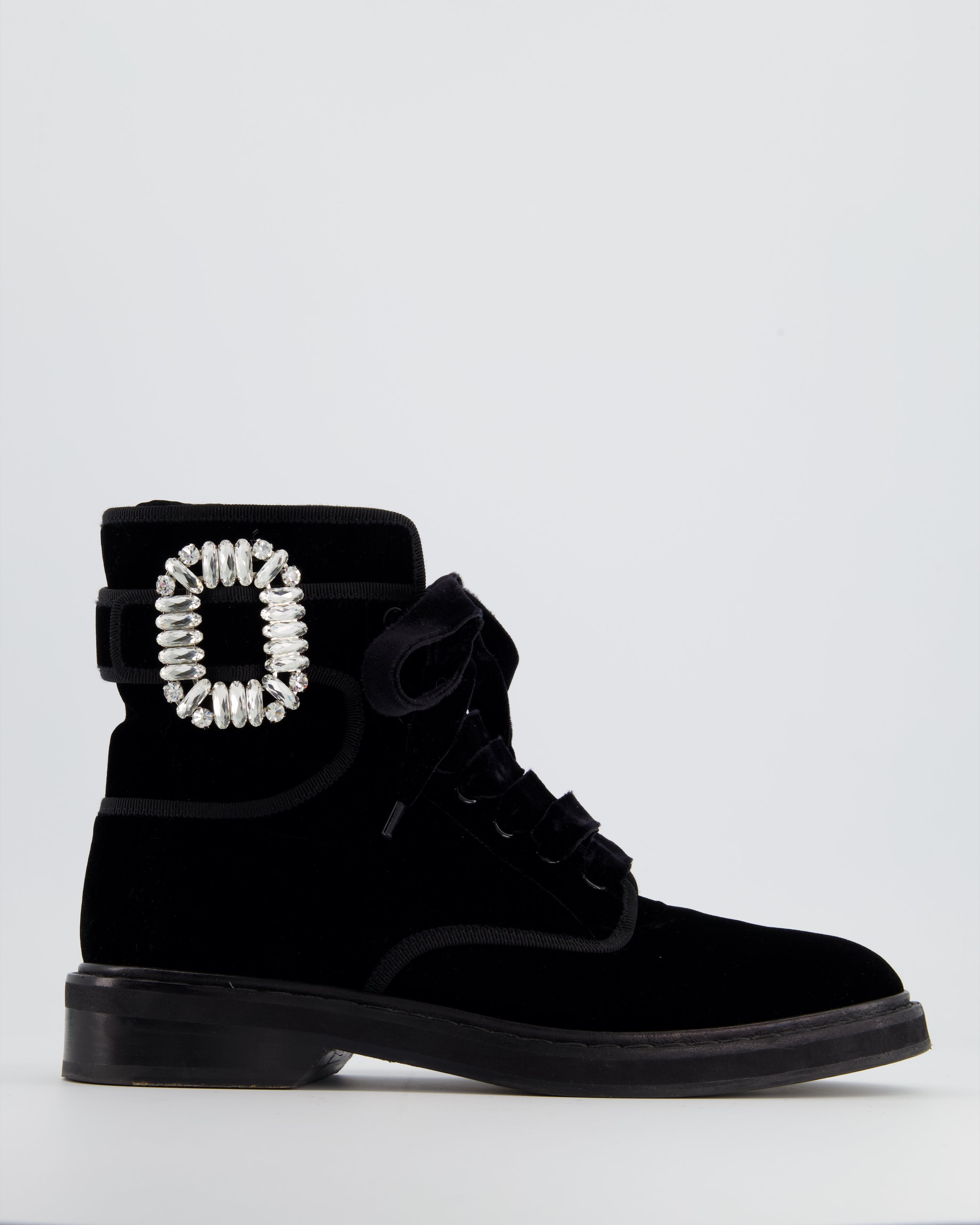 Roger Vivier Velvet Ankle Boots With Crystal Buckle Detail In Black