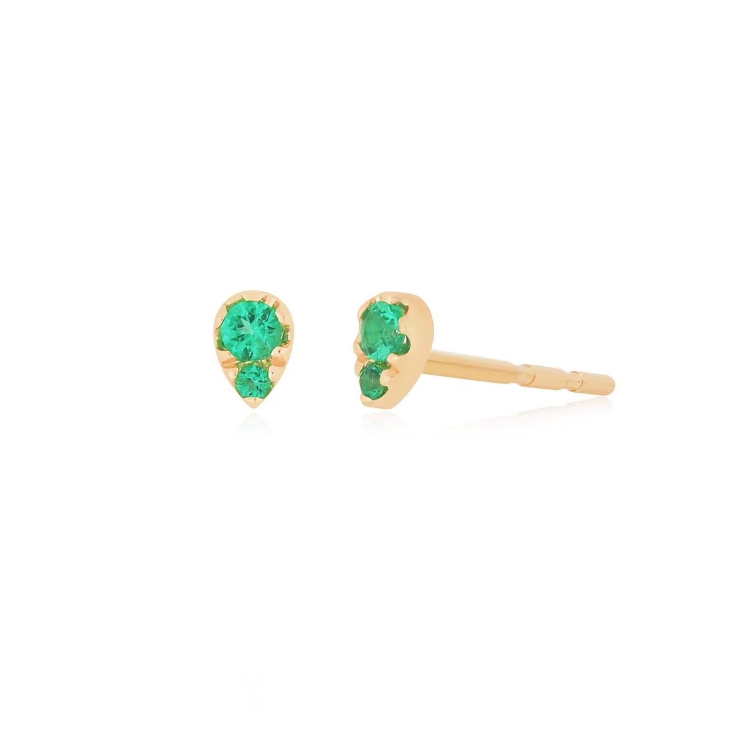 Ef Collection Full Cut Mini Teardrop Stud Earring In Emerald In Gold