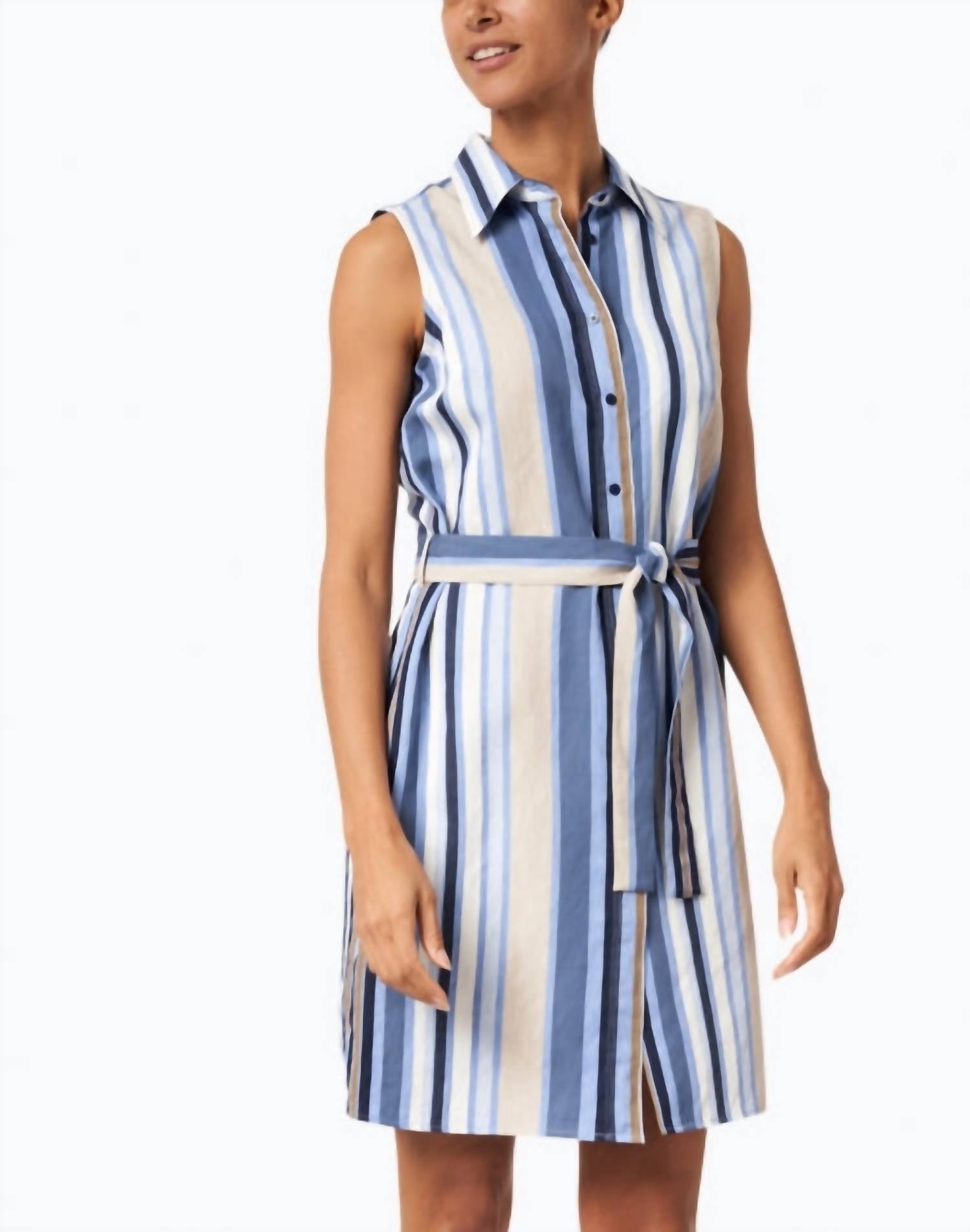 Shop Vilagallo Banus Stripe Sleeveless Shirt Dress In Multi In Blue