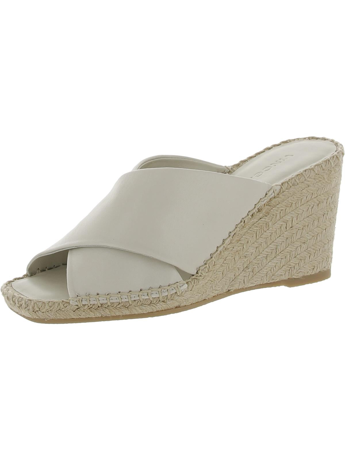 Vince Womens Leather Crisscross Wedge Sandals In White
