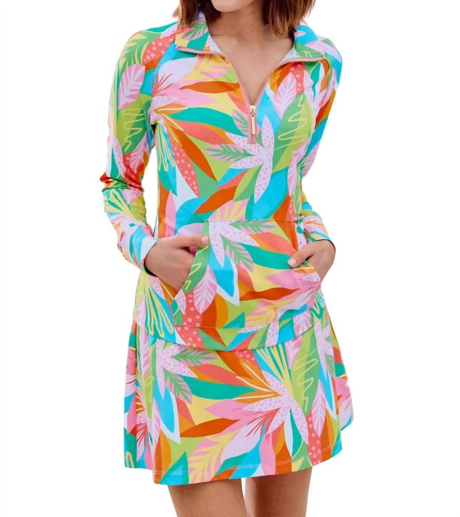 Mary Square Sport Half Zip Top In Get Tropical In Multi