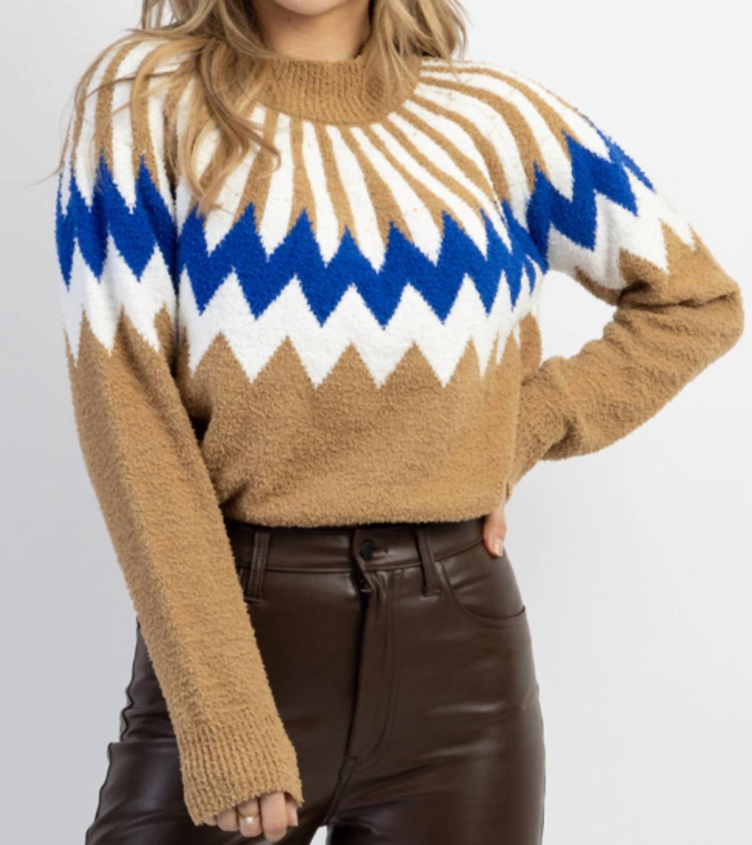 Shop Cezele Tis The Starburst Sweater In Beige In Brown